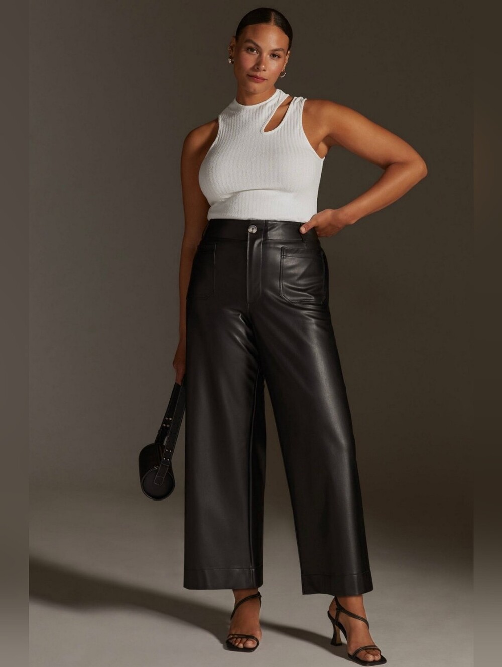 Maeve Black Faux Leather Wide-Leg Pants - Size 31